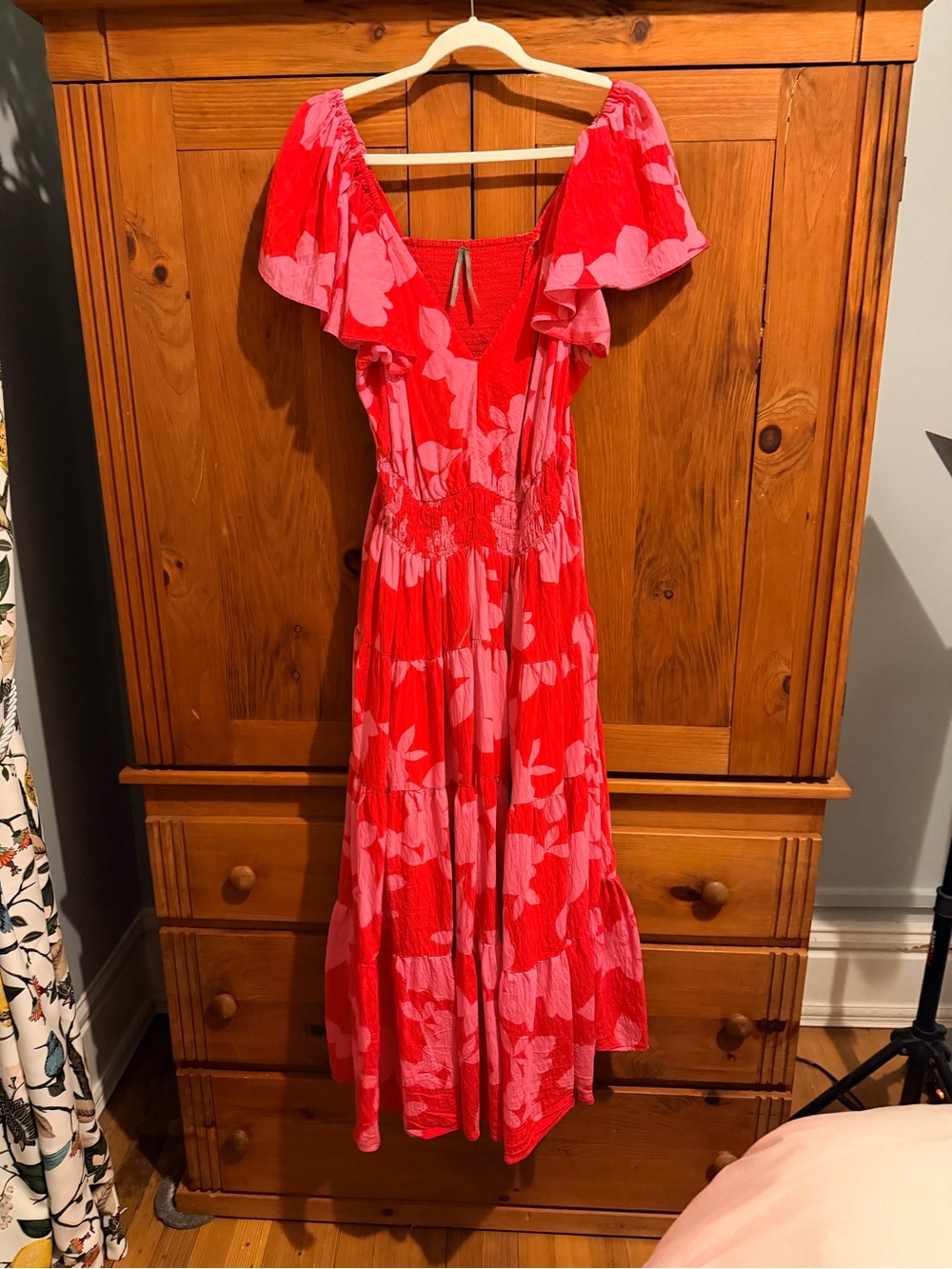 Anthropologie Red Dress with Pink Floral Print - Picture 4 of 6